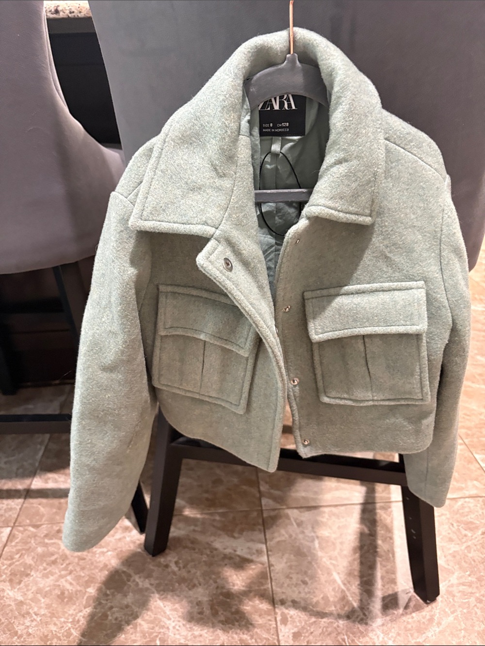 Zara Sage Green Cropped Pea Coat